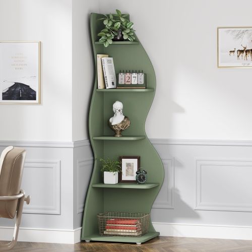 Corner Shelf Bookcase Bookshelf with Unique Shape for Living Room, Home Office