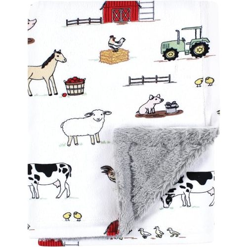 Hudson Baby Unisex Baby Plush Blanket with Furry Binding and Back, Farm, One Size