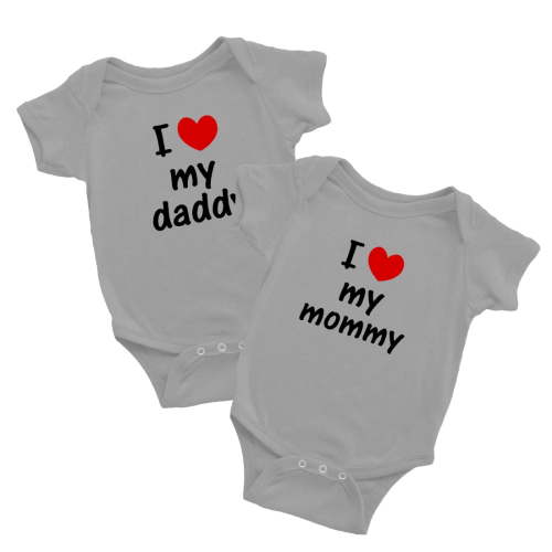 Twin Baby Clothes I Love My Daddy Mommy Newborn Boys Girls Romper (Gray, 0-3M)