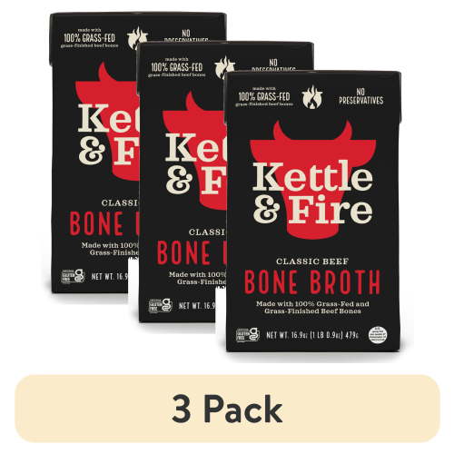 (3 pack) Kettle & Fire Beef Bone Broth, Shelf-Stable, 16.9oz