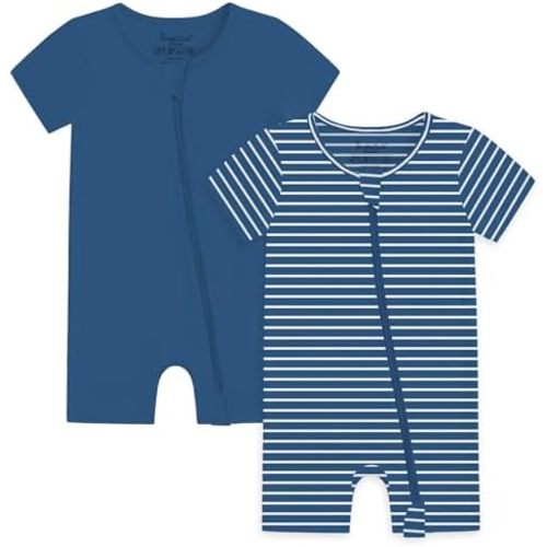 Jimonda Baby Boy Girl 2 Pack Pajamas Cotton Short Sleeve Footless Romper 2 Way Zipper One Piece Outfit Clothes