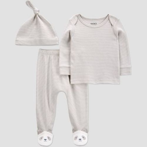 Carter's Just One You®️ Baby Boys' 3pc Long Sleeve Panta Feet Top & Bottom Set - Ivory Newborn: Stripe Cotton Set
