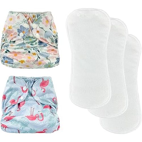 BISENKID 2 Pack Plastic Training Pants Plastic Underwear for Toddlers - Adjustable Outer Shell with 3 Pack Absorbent Diaper Liners to Prevent Urine Blowouts for Baby Girl, Size 2 (18-35Pound)