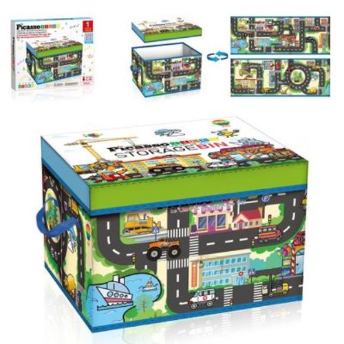 PICASSO-TILES Magnetic Tile Toy Organizer – Foldable City Theme Storage Bin with Lid & Handles, STEM Building Blocks Toy for Kids