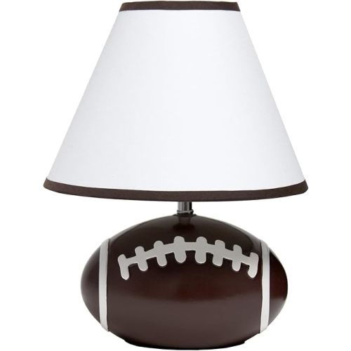 Simple Designs LT1081-FTB SportsLite 11.5" Tall Athletic Sports Football Ceramic Bedside Table Desk Lamp w White Empire Fabric Shade w Brown Trim for Kids' Room, Nursery, Bedroom, Game room, Mancave