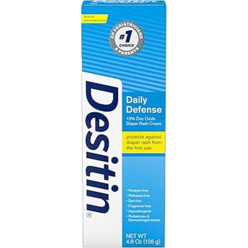 Desitin Daily Defense Baby Diaper Rash Cream with Zinc Oxide to Treat, Relieve & Prevent diaper rash, Hypoallergenic, Dye-, Phthalate- & Paraben-Free, 4.8 oz