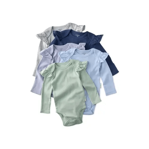 Ashley Ruffle Long Sleeve Organic Cotton Assorted 5-Pack Bodysuits - Frost