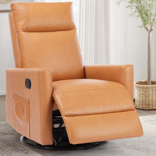 edx Swivel Rocking Chair, Sofa Recliner, Adjustable Baby Sliding Chair with Head Support for Living Room, Bedroom, Brown
