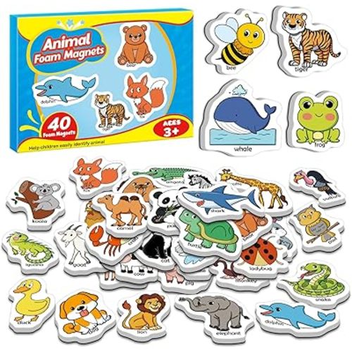 40 Animal Fridge Magnets for Toddlers,Animal Foam Refrigerator Magnets Toys for Kids Whiteboard,Learning Games,Educational Toys,Preschool Kindergarten Learning Activities Homeschool
