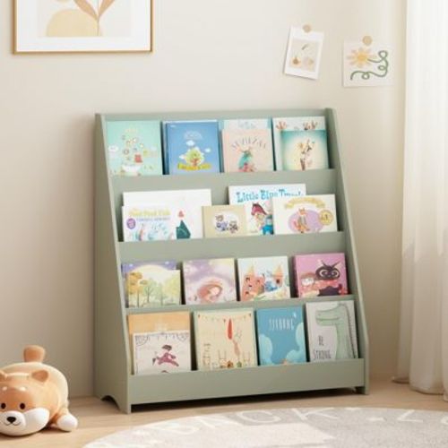 4-Tier Kids Bookshelf, Front-Facing Book Display Shelf for Kids Room, Playroom and Nursery, Sage