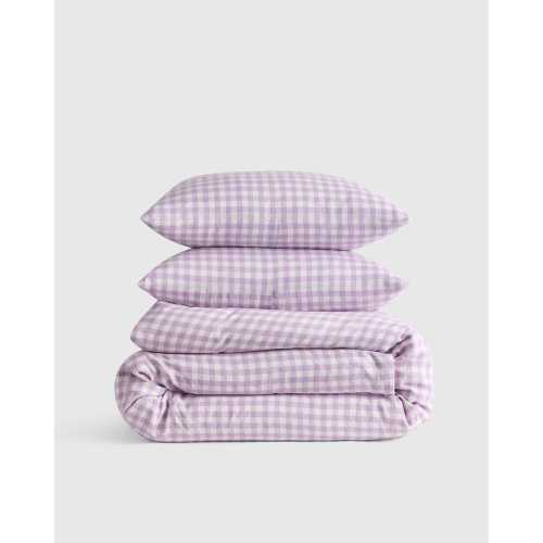European Linen Gingham Duvet Cover Set in Lavender