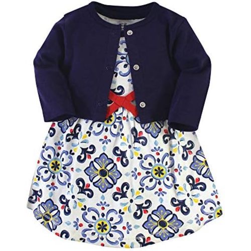 Touched by Nature Infant Toddler Girls Organic Cotton Dress and Cardigan, Rainbows Sunshine
