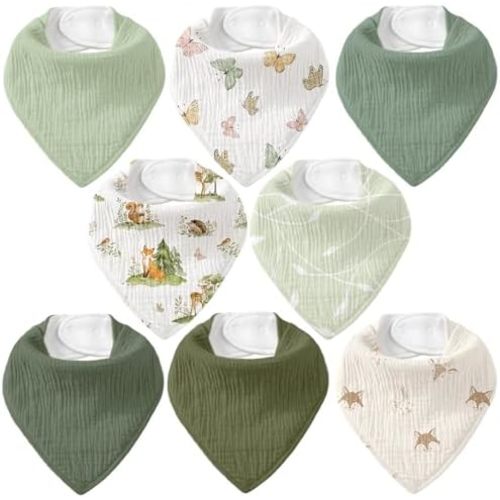 8 Pack Muslin Baby Bandana Bibs for Drooling and Teething
