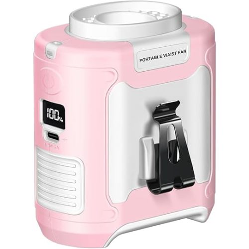 CAZOKASI 2024 Upgrade 10000mAh Waist Clip Fan Wearable Fan Portable Personal Body Fan Powerful Upto 40H Cooling and Heatstroke Prevention (10000mAh / Pink white)