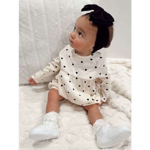 Organic Waffle Simple Dress & Bloomer, Black Heart