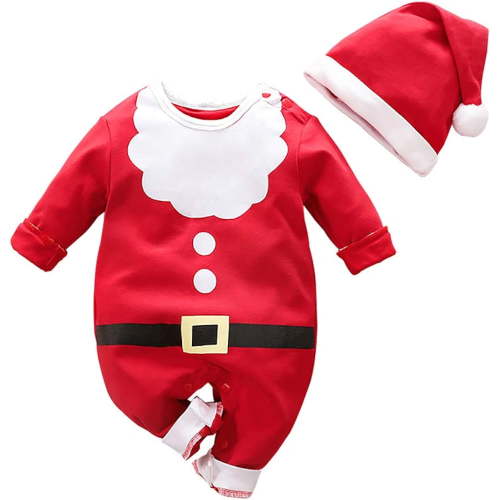 Hifot My First Christmas Baby Girl Boy Romper Christmas Outfits Newborn Long Sleeve Jumpsuit + Hat Infant Clothes Set, 0-3 Month, Red