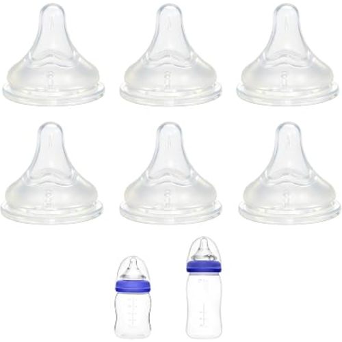 Replacement Nipples for Lansinoh Baby Bottles, Soft Silicone Nipples for Bottle Feeding and Breastfeeding Support, Fast Flow, 6M+, BPA Free, 6 Count