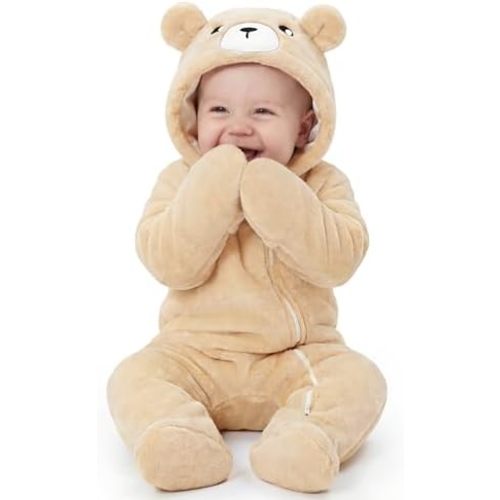 Looxii Baby Snowsuit Fleece Baby Winter Clothes for Newborn Boys and Girls Hooded Footies Romper Bear Costume Soft Warm