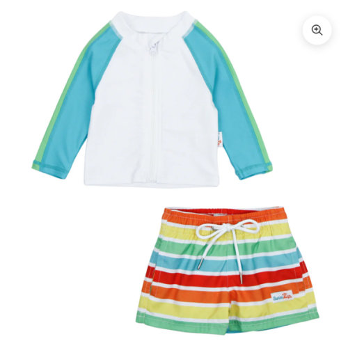 Boys Long Sleeve Zipper Rash Guard and Swim Trunk Set | "Rainbow"