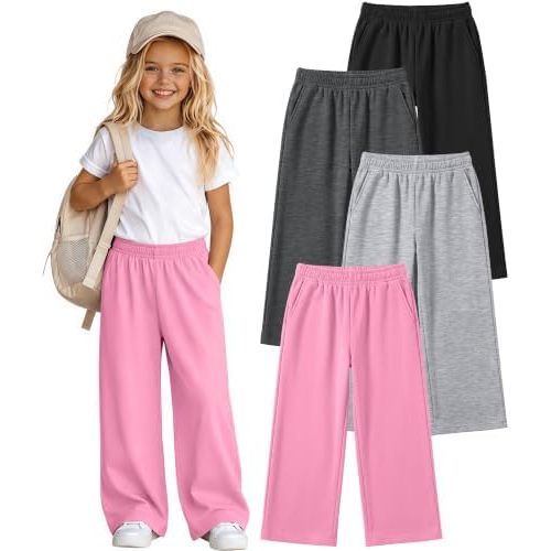 4 Pack Toddler Girls Sweatpants Wide Leg Baggy Pant