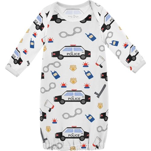 Vozoza Cartoon Police Car Baby Boy Girl Sleepsuit Cotton Sleeper Gown Newborn Pajamas Nightgowns Infant Clothes 0-3 Months, 1-Pack