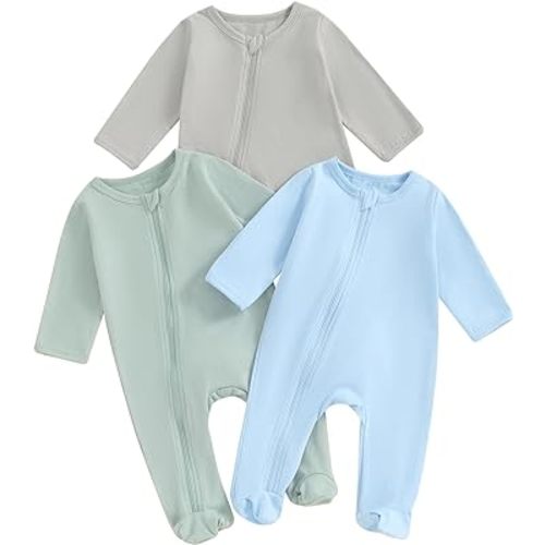 HYLcryMDD Baby Pajamas Newborn Unisex 3 Pack Zipper Sleeper Footless One-Piece Infant Cotton Clothes