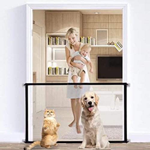 70.9"x28.3" Portable Mesh Baby Gate, Black Mesh Magic Pet Dog Gate for Stairs/Hallways/Doorways Easy-Install Child's Safety Gates Folding for Outdoor and Outdoor