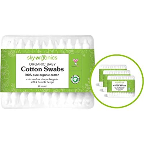 Sky Organics Organic Baby Cotton Swabs for Baby, 100% Pure Organic Cotton, GOTS Certified Organic Cotton, 180 Count