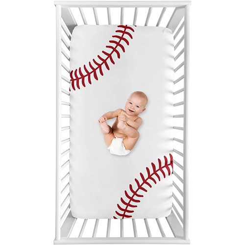 Sweet Jojo Designs Fitted Baby Crib Sheets (Red/White Baseball) for Boys, Infant Nursery, Toddler Room - Standard Size (Photo Op, Sport, Americana, Classic, Sports Theme for Baseball Patch Collection)