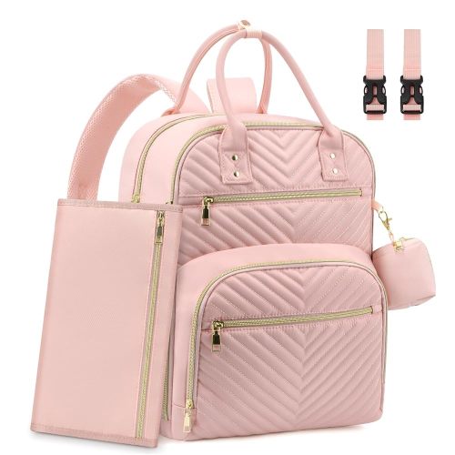 Diaper Bag Backpack,Baby Essentials Diapers Bag with Pacifier Case,Multipurpose Stylish Large Capacity Travel Backpack for Baby Girl/Boy(L-Pink)