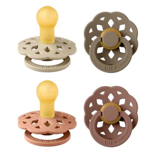 BIBS Boheme Soother 4-Pack | BPA Free Dummy Pacifier | Round Nipple | Natural Rubber Latex | Made in Denmark| Size 0-6 Months | Dusky Lilac Mix