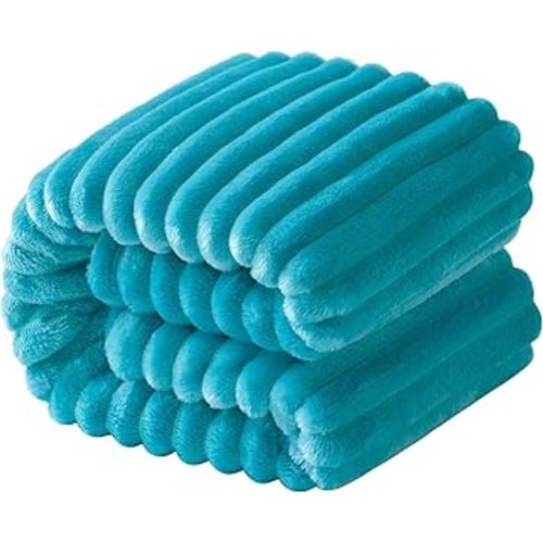 NTBAY Flannel Fuzzy Toddler Blanket, Fluffy Warm and Lightweight Reversible Stripes Design Baby Plush Blanket, 30x40 Inches, Turquoise
