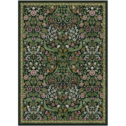 Moynesa Floral Washable 5x7 Rug, Green Area Rugs for Living Room, Non Slip Boho Dining Room Rug Under Table, Botanical Ultra Thin Floor Carpet for Bedroom Home Office, Green