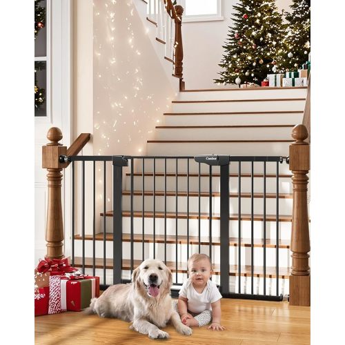 Cumbor 29.7-54.2" Wide Baby Gate for Stairs, Mom's Choice Awards Winner-Self Closing Dog Gate Indoor for Doorways, No Drilling Pressure Mounted Pet Gates for Kids, Easy Walk Through Safety Gate, Black