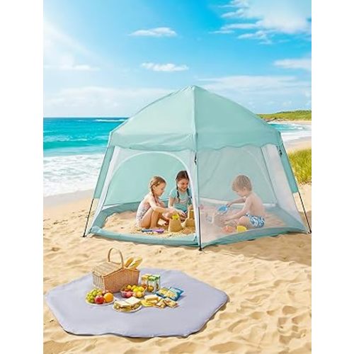 Portable Large Pop Up Kids Indoor Outdoor Tent with Canopy UV Cover,Thick Removable Floor for Sleeping Or Beach Shelter (Teal)