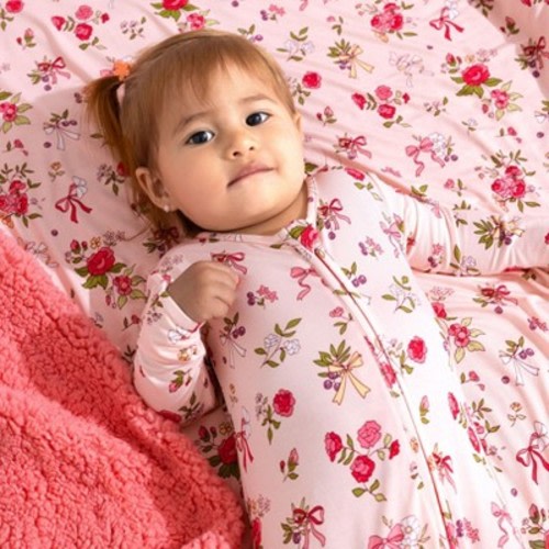Bellabu Bear Baby Bows & Blooms Bamboo Convertible Footie Pink 0-3 Months