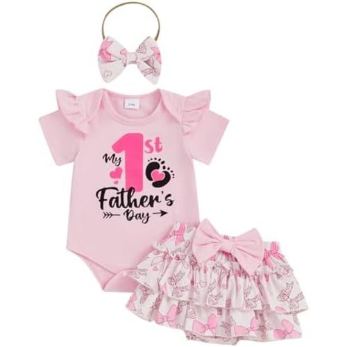 FIOMVA My First Fathers Day Outfit Baby Girl Bubble Romper+Ruffle Tutu Shorts Bloomer Newborn 1st Fathers Day Clothes