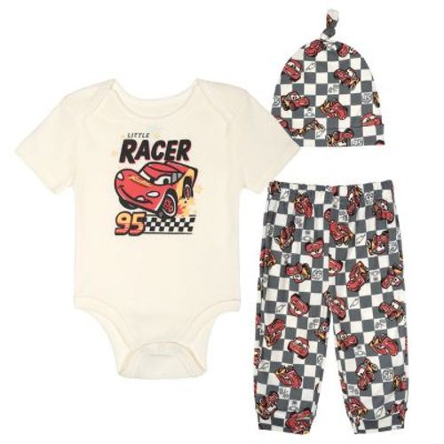 Disney Cars Baby Boys' Racing Knit Creeper Trousers and Beanie Outfit Lightning McQueen Red Newborn