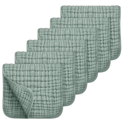 Looxii Muslin Burp Cloths 6 Pack - 20" x 10" - Ultra Soft & Absorbent, 6-Layer 100% Cotton for Spit Up & Drool- Gentle Baby Burping Cloth, Newborn Boys Girls Essentials, Dark Green