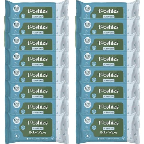 Tooshies Wipes | Pure Water | 100% Plastic Free | Biodegradable | Fragrance Free | 16 x 70pk (1120 Wipes)