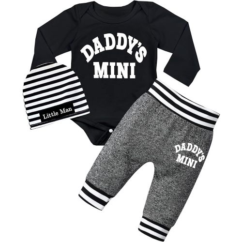Fommy Baby Boy Clothes Infant boy Clothes 0-3 Months Baby BOy Clothes Daddys Mini Print baby Boy Outfit Long Sleeve Little Man Print Baby Clothes for boys Black