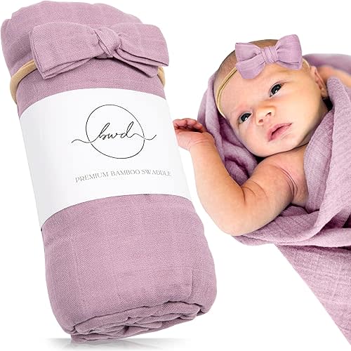BWD Baby Swaddle Blanket – Ultra-Soft Bamboo Viscose & Organic Cotton Muslin – Lightweight, Breathable, Stretchy – Newborn Essential 47" (Mauve)