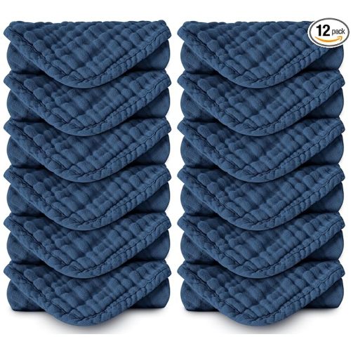 Spotted Play Muslin Burp Cloths 100% Cotton Large 20''x10'' Extra Soft and Absorbent Baby Wash Cloths Spit Up Rags - Baby Burping Cloth for Boys Girls Items(12 Pack Navy Blue)