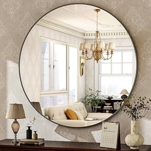 HARRITPURE Round Mirror 30 Black Wall Mounted Circle Mirrors Vanity Mirror with Brushed Aluminum Alloy Frame Modern Decoration for Bathroom, Living Room, Vanity, Bedroom, Entryway