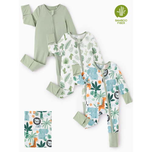 PatPat Baby Girl Pajamas Viscose from Bamboo 2-Way Zip Fold-Over Foot Cuffs 3Pack Baby Sleepers