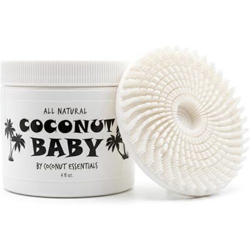 All Natural Cradle Cap Kit - Includes 4oz Coconut Baby Balm & Soft Silicone Baby Brush Scalp Massager - Gentle Dry Scalp & Flaky Skin Treatment for Newborns and Infants