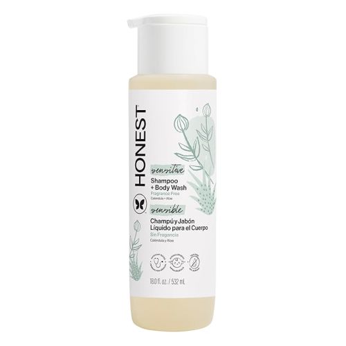 The Honest Company 2-in-1 Baby Shampoo & Body Wash, Fragrance-Free, Gentle, Tear-Free, Hypoallergenic, Naturally Derived, Sensitive Skin, 18 fl oz