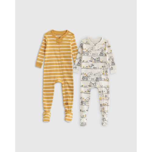 100% Organic Cotton Sleep & Play Footie Pajamas 2-Pack in Construction Stripe