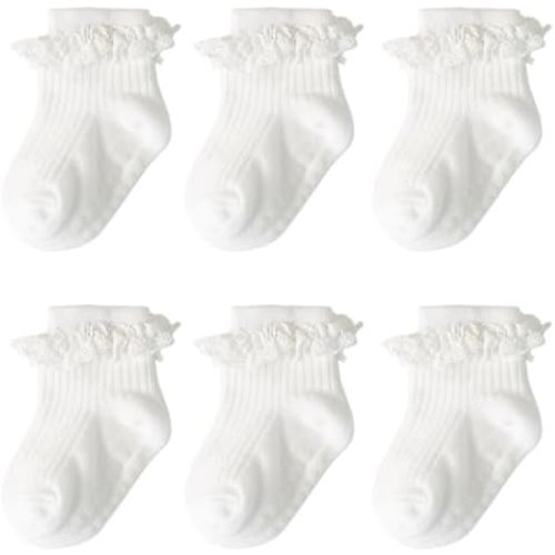 DRESHOW BQUBO Baby Girls Toddler Anti Slip Socks - Cute Frilly Ruffle Grip Ankle Socks for Infant Girls 0-3 Years