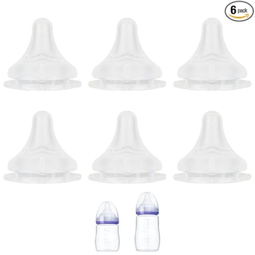 Silicone Nipple for Lansinoh Anti-Colic Baby Bottle, Fast Flow, Size L, 6m+, 6 Count